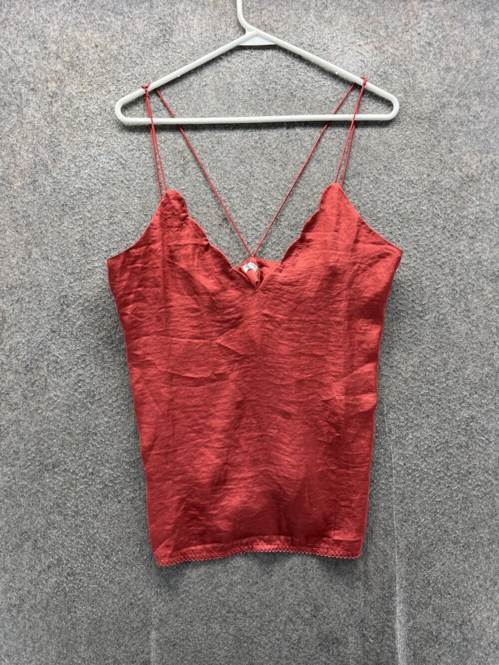 Free People Intimately Tank Top Womens Small Red Satin V Neck Strappy Cami